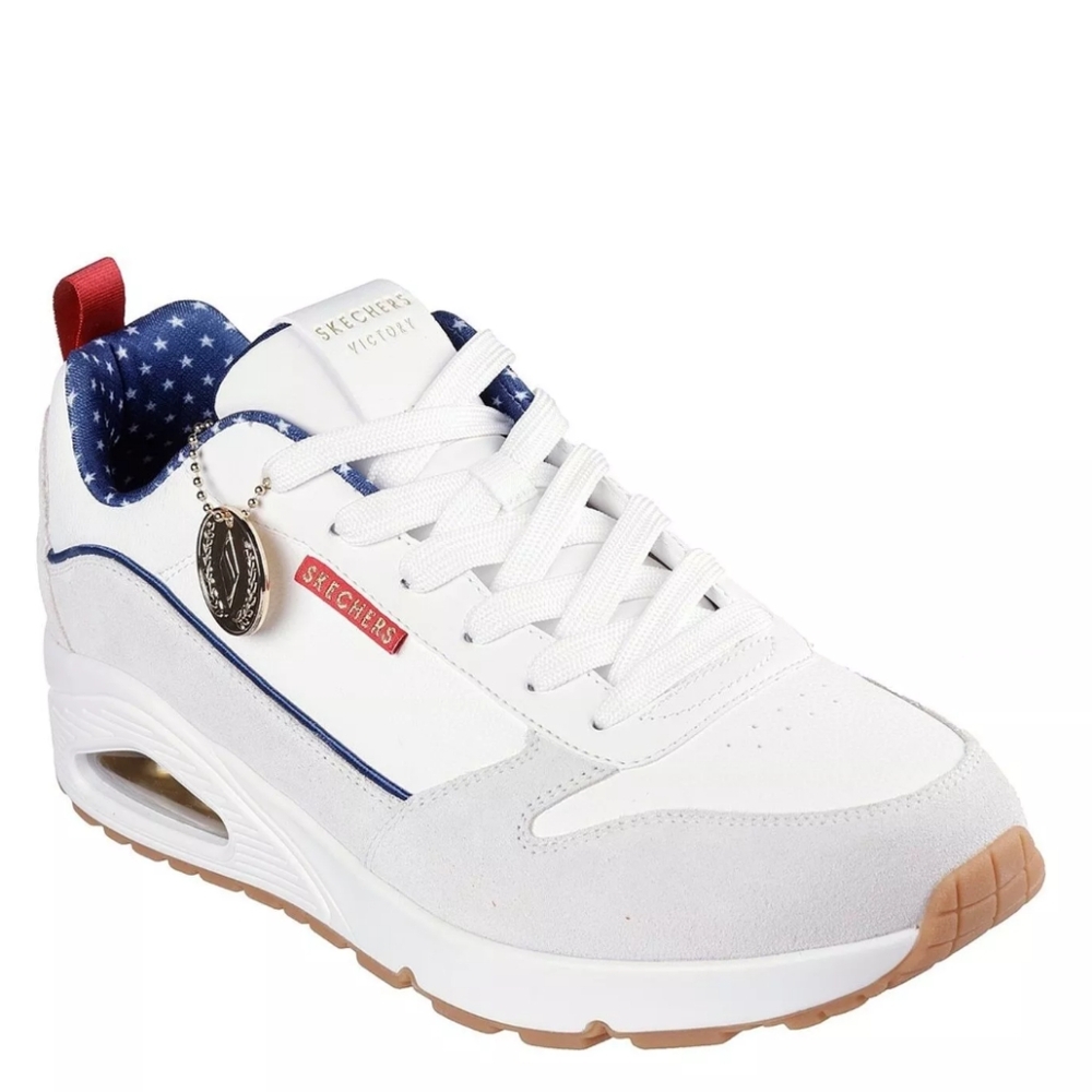 Skechers White and Navy Athletic Shoes